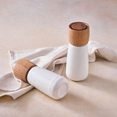 Alpine Salt and Pepper Mills, in color white stoneware, sold separately