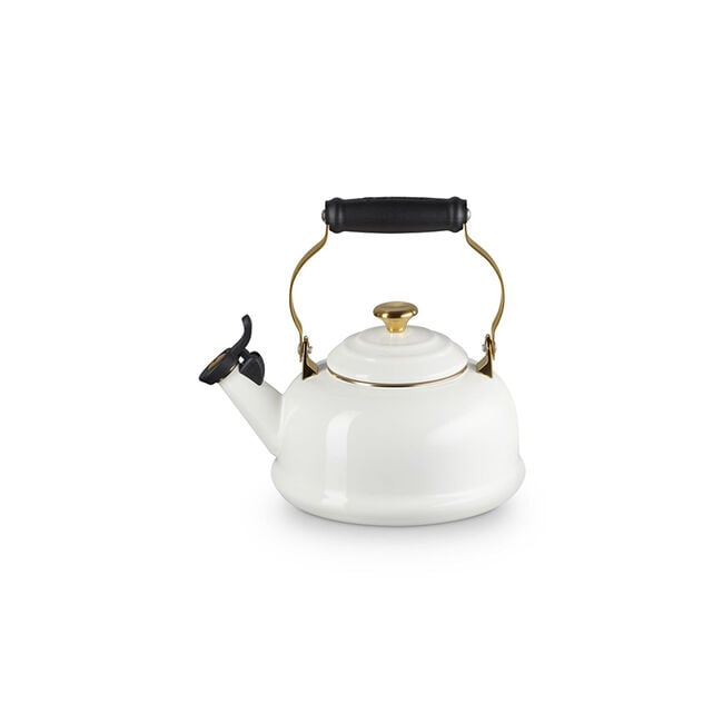 Classic Whistling Kettle with Gold KnobWhite