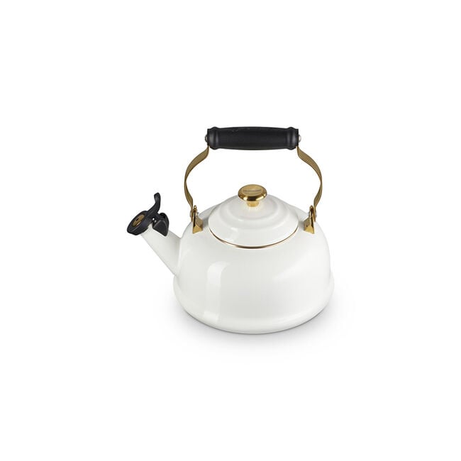 Classic Whistling Kettle with Gold KnobWhite