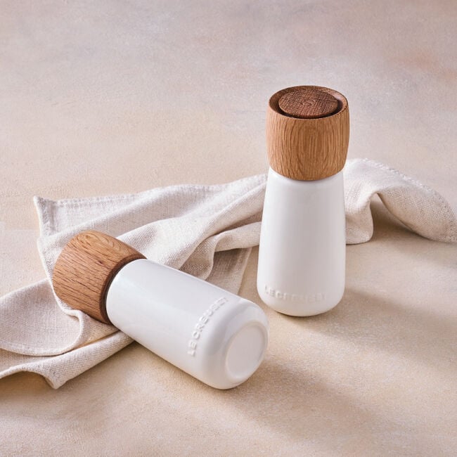 Alpine Salt and Pepper Mills, in color white stoneware, sold separately